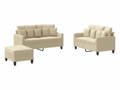 Clicnbuy Juego de sofás con cojines 3 piezas tela Crema Clearance
