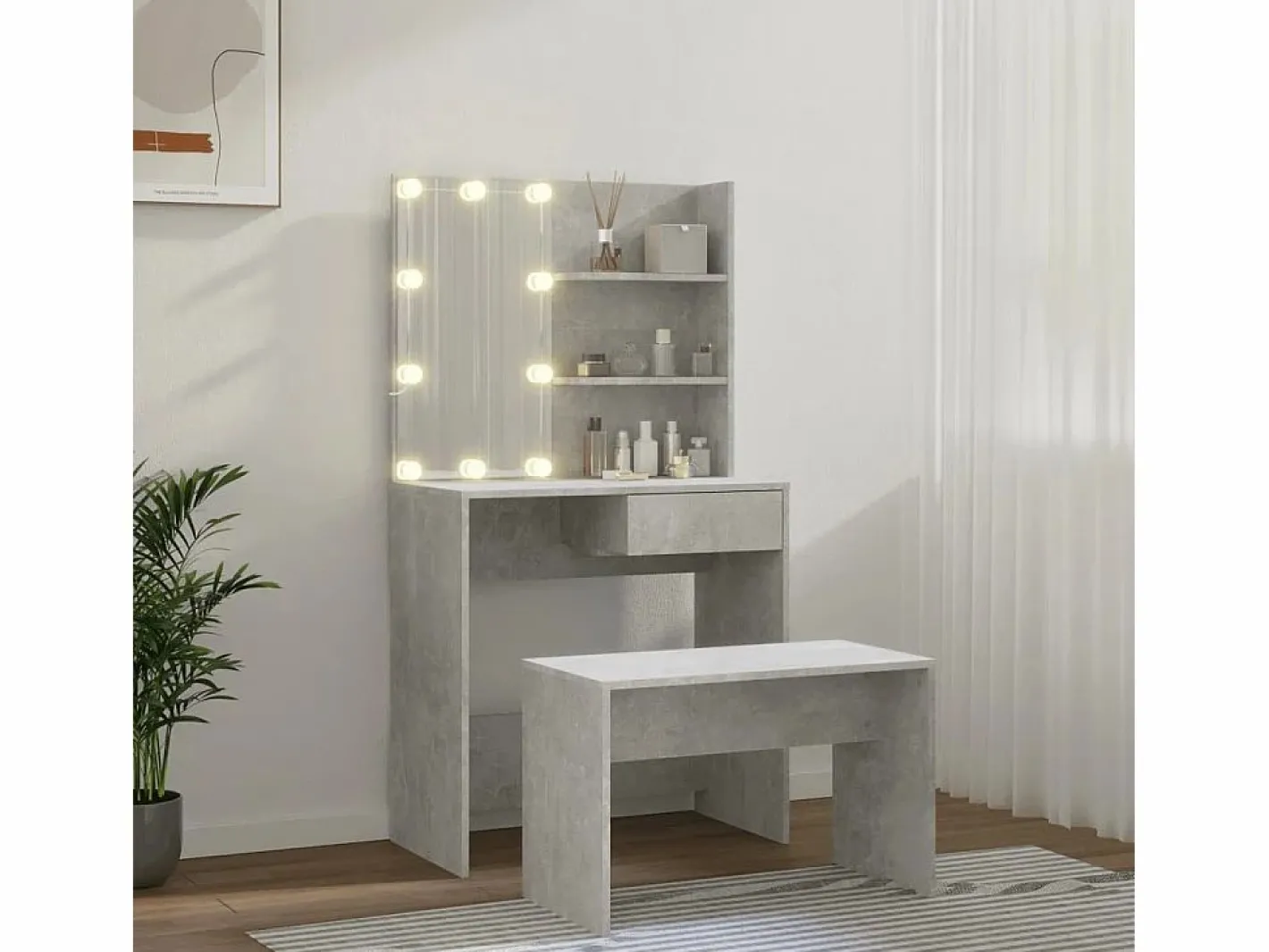 Juego de tocador con LED madera contrachapada hormigón ES329669 Gris Outlet
