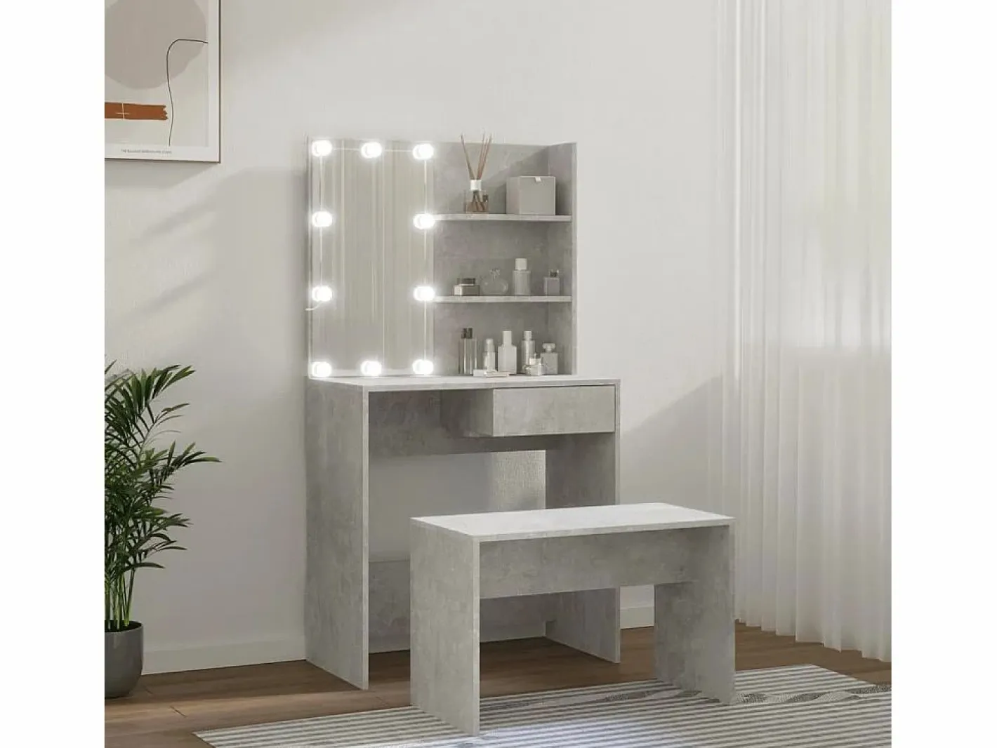 Juego de tocador con LED madera contrachapada hormigón ES329669 Gris Outlet