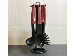 Royalty Line Juego de Utensilios de Cocina 7 piezas - Efecto Piedra - - Soporte Giratorio incluido Rojo Outlet