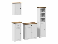 vidaxl Juego muebles baño BODO 4pzas madera maciza pino marrón Blanco New