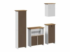 vidaxl Juego muebles baño BODO 4pzas madera maciza pino marrón Blanco New