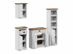 vidaxl Juego muebles baño BODO 4pzas madera maciza pino marrón Blanco New
