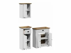 vidaxl Juego muebles baño BODO 3pzas madera maciza pino marrón Blanco Outlet