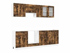 vidaxl Juegos de muebles de cocina con cajón Lyon 8 pcs Roble ahumado Marru00f3n