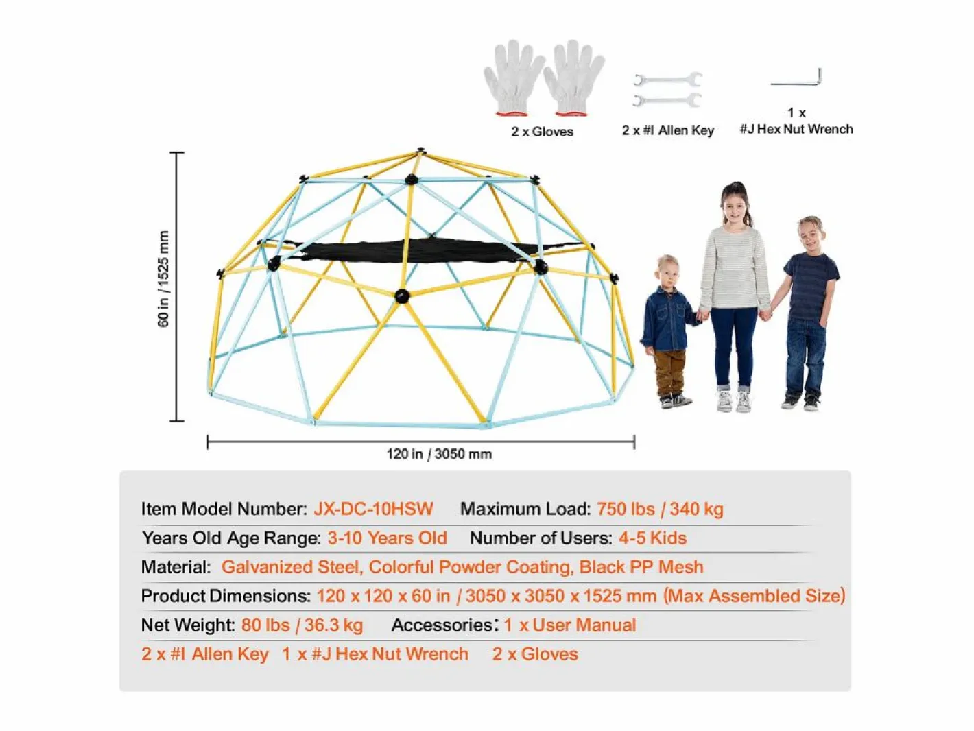 Juguete SucceBuy Domo de Escalada de 300CM con Hamaca Y Columpio, Jungle Gym para Niños^ New