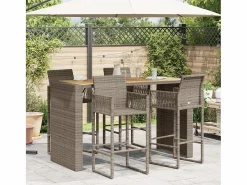 Garden Furniture Karaca Mesa alta jardín superficie madera ratán PE 185x80x110 cm Gris Discount