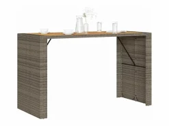 Garden Furniture Karaca Mesa alta jardín superficie madera ratán PE 185x80x110 cm Gris Discount