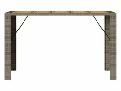 Garden Furniture Karaca Mesa alta jardín superficie madera ratán PE 185x80x110 cm Gris Discount
