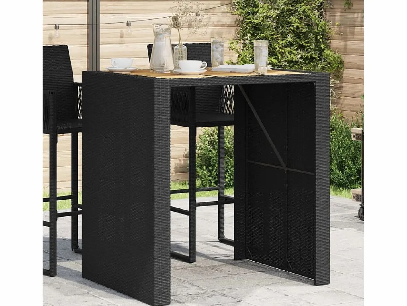 Garden Furniture Mesa Alta|Karaca Mesa alta jardín superficie madera ratán PE 105x80x110 cm
