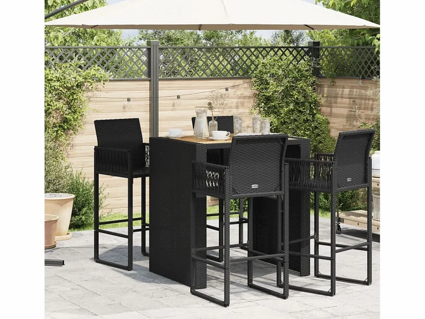 Garden Furniture Mesa Alta|Karaca Mesa alta jardín superficie madera ratán PE 105x80x110 cm