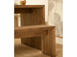 DECOWOOD Banco Y Pie De Cama|Banco Y Pie De Cama|Kit de 2 bancos de madera de abeto rectangulares para interiores en color roble oscuro de 145x45cm - TELVA -