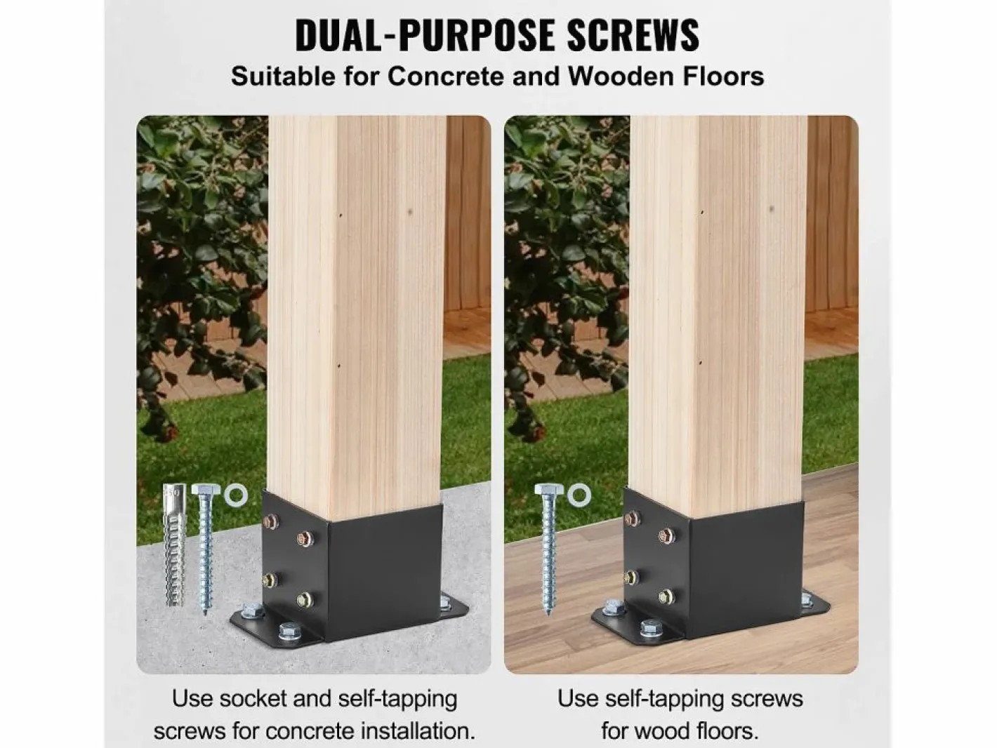Kit de Soporte SucceBuy - Paquete de 4 Soportes para Base de Poste de 152,4 x 152,4 mm, Anclaje Resistente para Cercas de Madera Negro New
