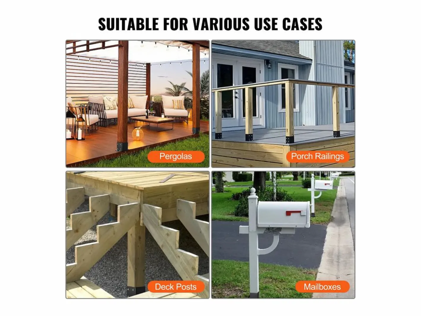Kit de Soporte SucceBuy - Paquete de 4 Soportes para Base de Poste de 152,4 x 152,4 mm, Anclaje Resistente para Cercas de Madera Negro New
