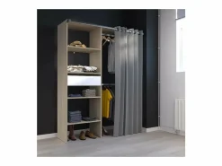 Mueble Perchero|Kit vestidor ARTIC con cortina - roble - 1 columna + 2 armarios + 1 cajón - 143,5 x 48 x 181,9 cm