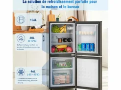 DripeX Electrodomésticos De Frío|106L Silver+Negro Negra, con partición de vidrio y pies ajustables, 7 temperatura, -25 ~ 10 ℃, clase de eficiencia energética