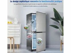 DripeX Electrodomésticos De Frío|106L Silver+Negro Negra, con partición de vidrio y pies ajustables, 7 temperatura, -25 ~ 10 ℃, clase de eficiencia energética