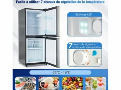 DripeX Electrodomésticos De Frío|106L Silver+Negro Negra, con partición de vidrio y pies ajustables, 7 temperatura, -25 ~ 10 ℃, clase de eficiencia energética