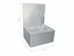 Fregadero|Lavabo de acero inoxidable con grifo y dispensador de jabón.