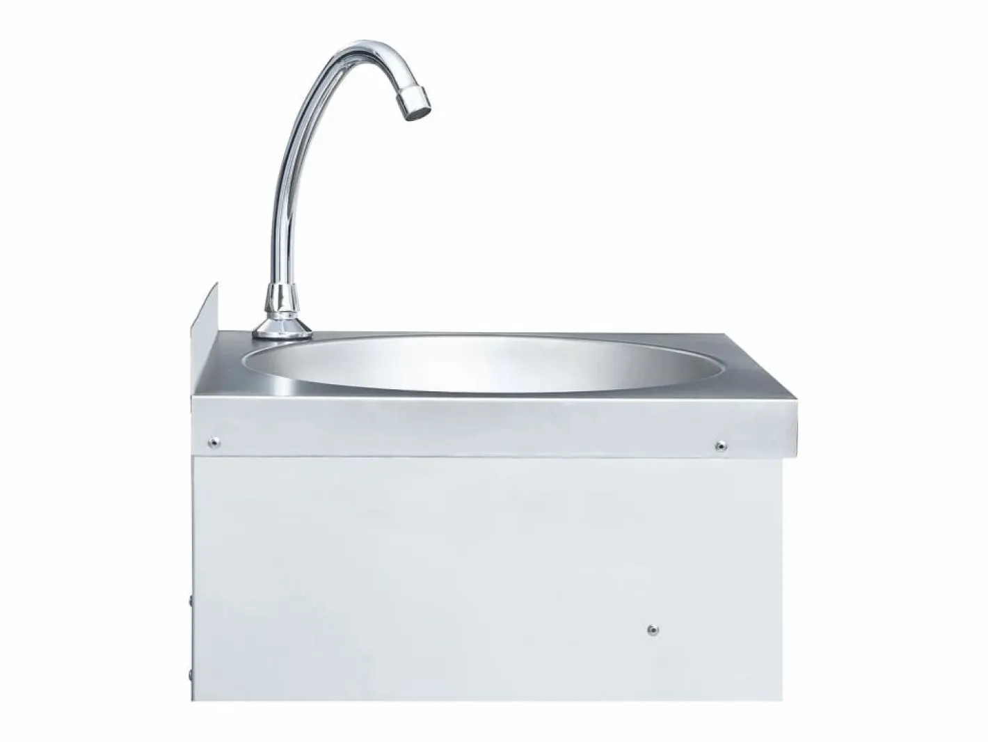 Fregadero|Lavabo de acero inoxidable con grifo y dispensador de jabón.