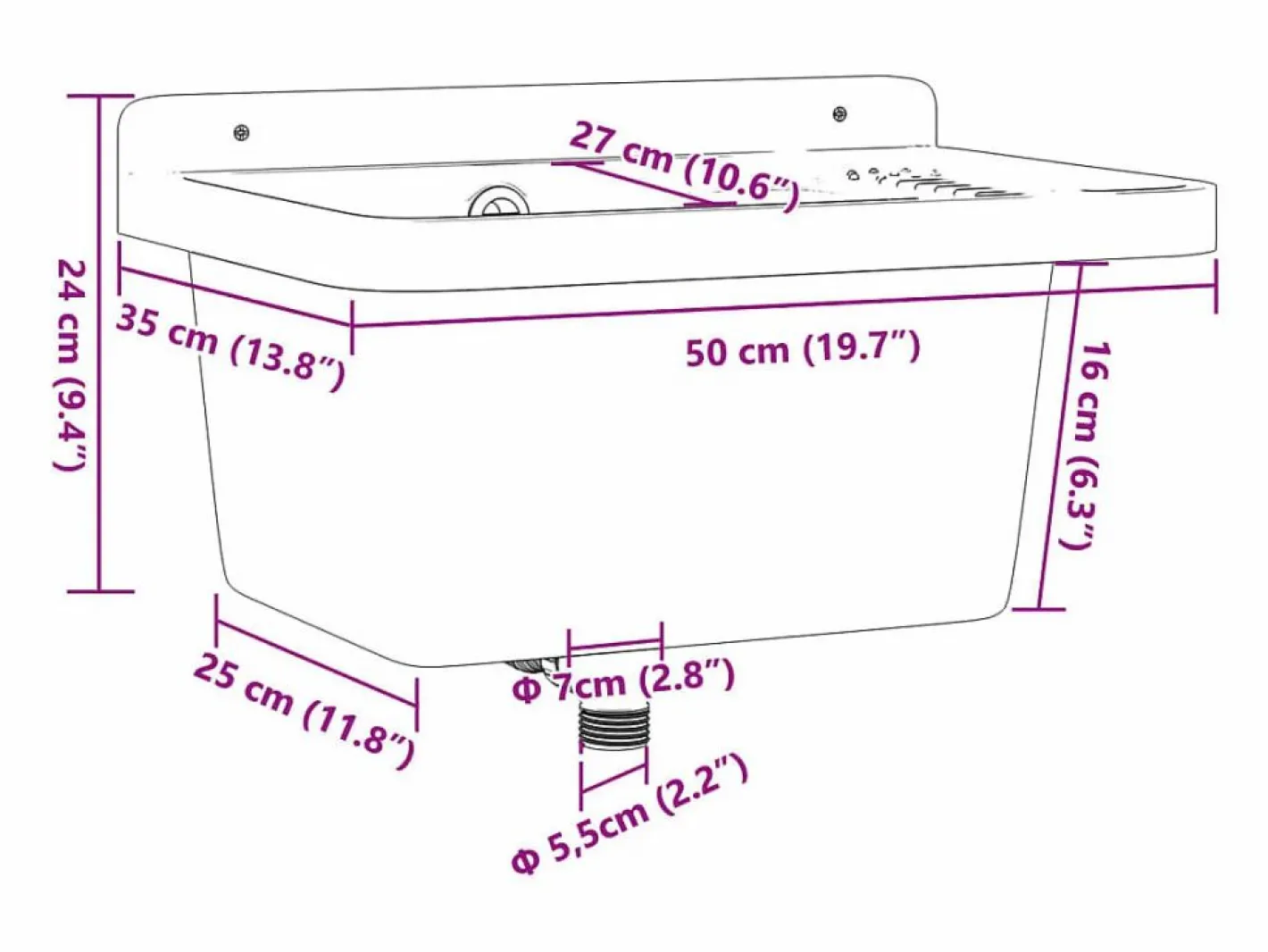 Fregadero|Lavabo de pared, , 50x35x24 cm, resina