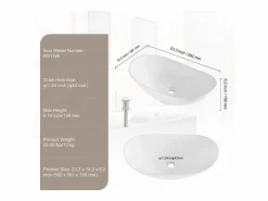 Lavabo|Lavabo del Baño SucceBuy Fregadero de Cerámica Ovalado de 60 cm x 36 cm: , Moderno, Duradero y Elegante