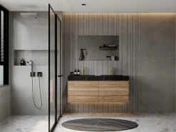 Shower & Design Lavabo|Lavabo doble flotante de solid surface con efecto mármol, , 120 cm de ancho, TAKOTNA