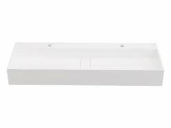 Shower & Design Lavabo doble suspendido de solid surface - Encimera lavabo blanca - 120 cm - YAMDROK Blanco Hot