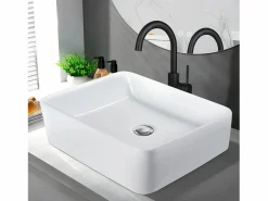 NETTLIFE Lavabo|Lavabo lavabo de baño sobre encimera de cerámica - lavabo de baño cuadrado sobre encimera