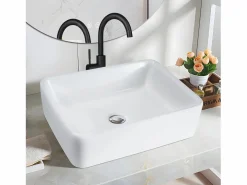 NETTLIFE Lavabo|Lavabo lavabo de baño sobre encimera de cerámica - lavabo de baño cuadrado sobre encimera