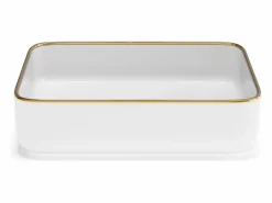 Shower & Design Lavabo|Lavabo rectangular de cerámica - Blanco con borde dorado - 50 x 39 cm - JUNIKO II