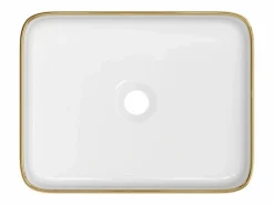 Shower & Design Lavabo|Lavabo rectangular de cerámica - Blanco con borde dorado - 50 x 39 cm - JUNIKO II