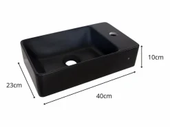 Lavabo rectangular de resina negra para pared o sobre encimera, 40x23cm^ Online