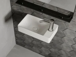 Lavabo rectangular flotante de cerámica blanca, Ancho 38 x Alt. 10 x Prof. 22 cm, ERAVAL^Shower & Design Online
