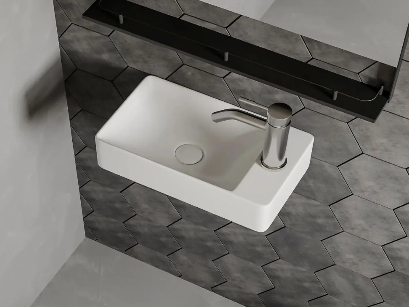 Lavabo rectangular flotante de cerámica blanca, Ancho 38 x Alt. 10 x Prof. 22 cm, ERAVAL^Shower & Design Online