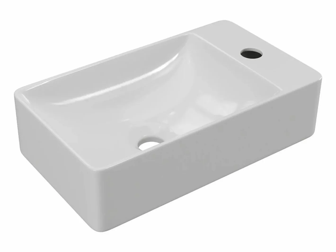 Lavabo rectangular flotante de cerámica blanca, Ancho 38 x Alt. 10 x Prof. 22 cm, ERAVAL^Shower & Design Online