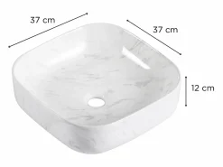 Lavabo|Lavabo sobre encimera cuadrado DIANE de 37 cm en cerámica efecto mármol