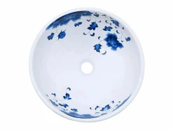 Lavabo sobre encimera redondo cerámica y azul Φ41x14 cm ES329978 Blanco Outlet