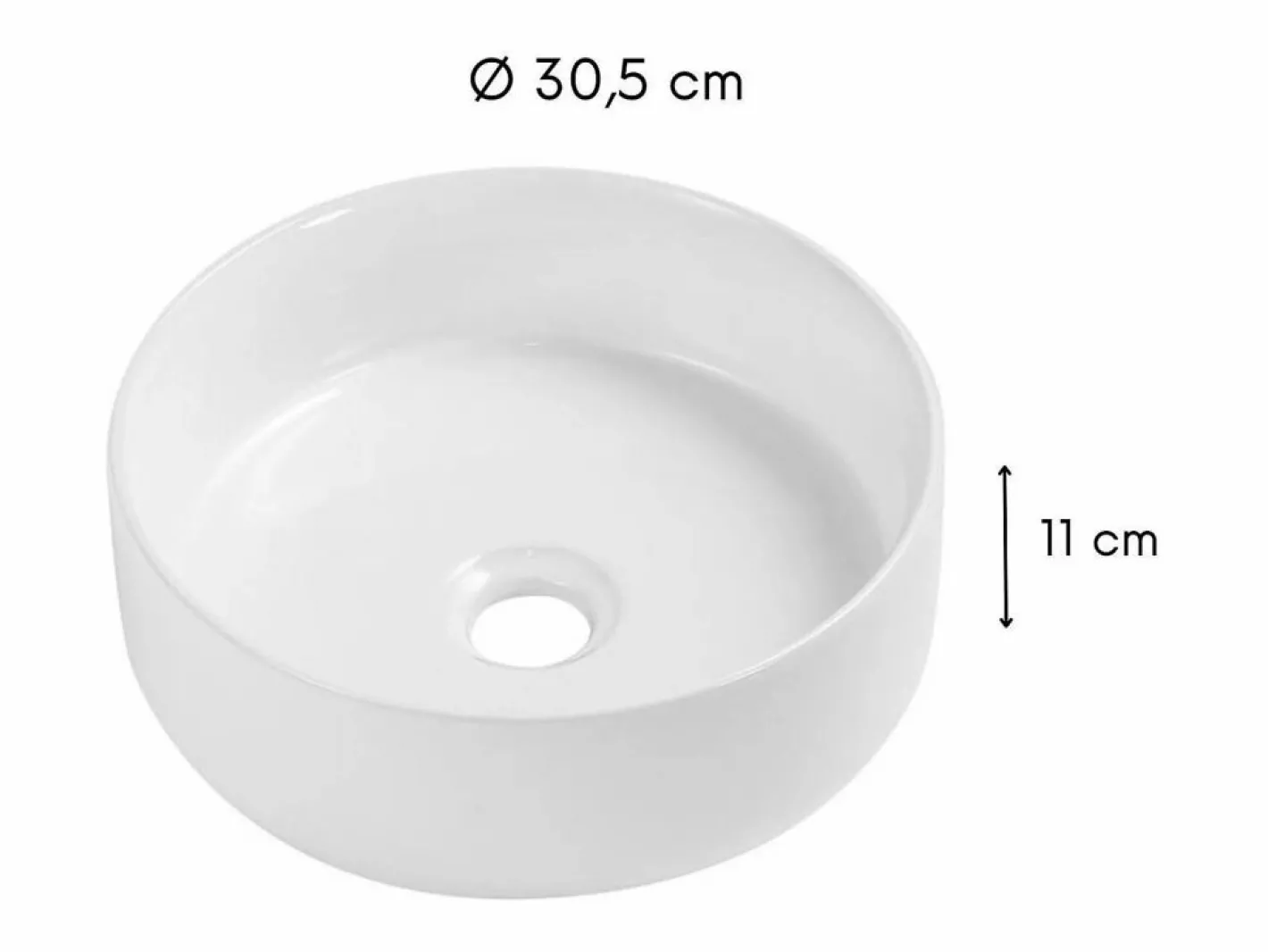 Lavabo sobre encimera redondo de cerámica blanca MII de 30 cm Blanco Sale