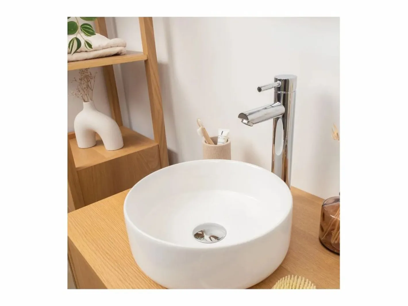 Lavabo sobre encimera redondo de cerámica blanca MII de 30 cm Blanco Sale