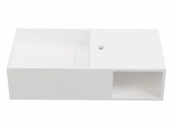 Shower & Design Lavabo|Mueble De Pared Para Baño|Lavabo suspendido de solid surface con estante - 80 cm - GOYOKO