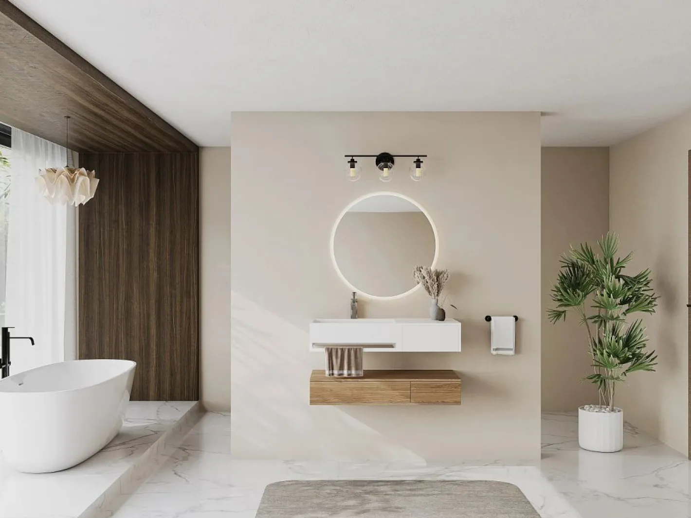 Lavabo suspendido de solid surface con toallero - 90 cm - GANDAKI^Shower & Design Online