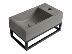 Shower & Design Lavabo suspendido de cemento con soporte, Ancho 40 x 22 cm, UCHAMI Gris Hot