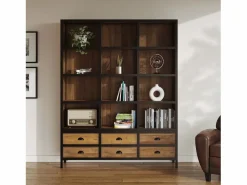 Librería 6 cajones 12 nichos en metal y madera de cedro - Shelby^Rendez-Vous Déco New