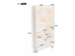 ModernLuxe Librería|Librería 80×30×173 cm - iluminación LED de cambio de color - 2 puertas - compartimentos de almacenamiento -