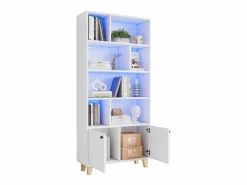 ModernLuxe Librería|Librería 80×30×173 cm - iluminación LED de cambio de color - 2 puertas - compartimentos de almacenamiento -