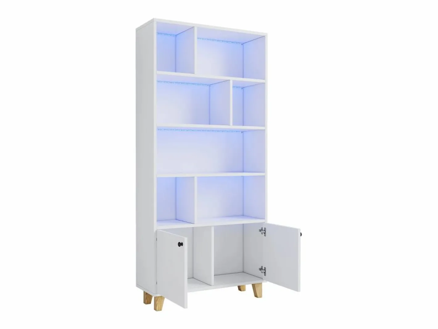 ModernLuxe Librería|Librería 80×30×173 cm - iluminación LED de cambio de color - 2 puertas - compartimentos de almacenamiento -