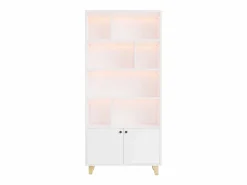 ModernLuxe Librería|Librería 80×30×173 cm - iluminación LED de cambio de color - 2 puertas - compartimentos de almacenamiento -