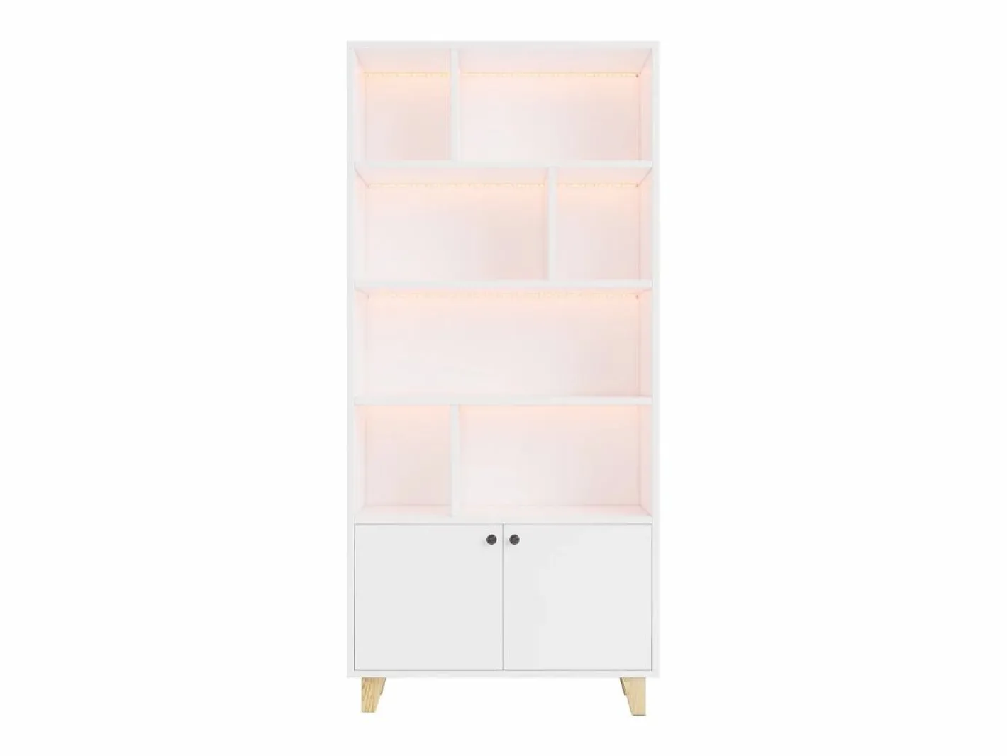 ModernLuxe Librería|Librería 80×30×173 cm - iluminación LED de cambio de color - 2 puertas - compartimentos de almacenamiento -