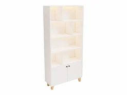 ModernLuxe Librería|Librería 80×30×173 cm - iluminación LED de cambio de color - 2 puertas - compartimentos de almacenamiento -